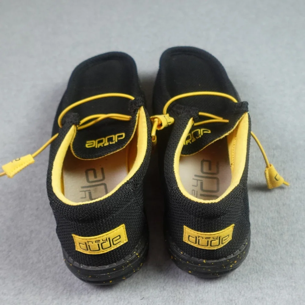 Hey Dude Shoes Mens Size 9 Black Yellow Casual Wally Sox Loafer Lightweight - Picture 4 of 10